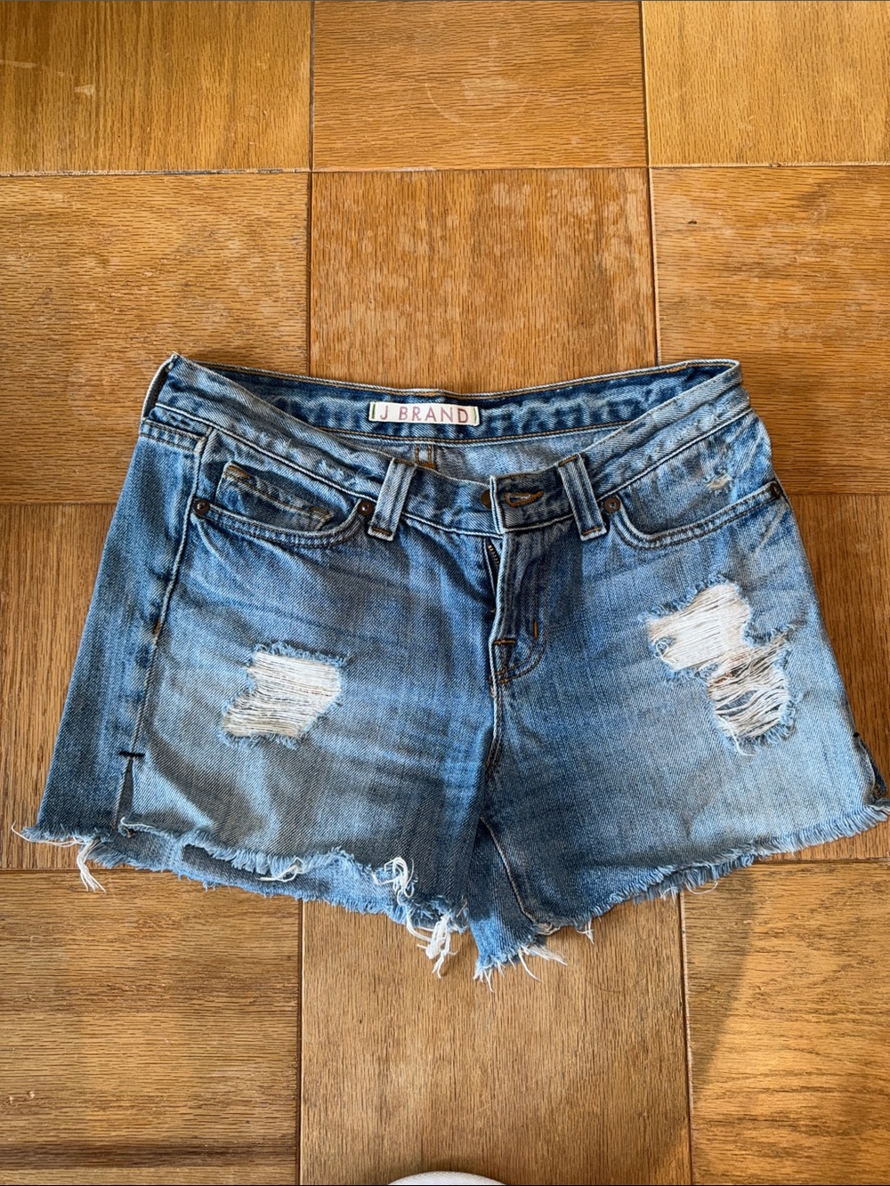 J Brand Light Blue Distressed Denim Shorts